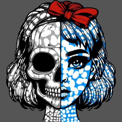 realistic girl with half skull mask