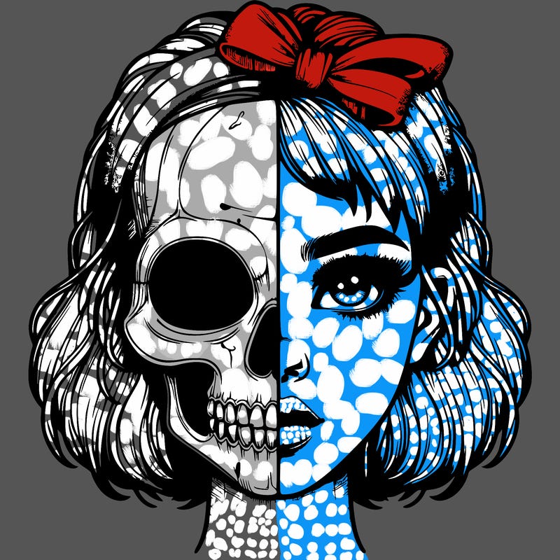 realistic girl with half skull mask