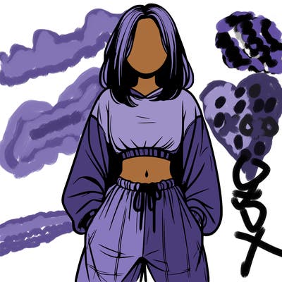 realistic girl faceless with baggy pants and a crop top