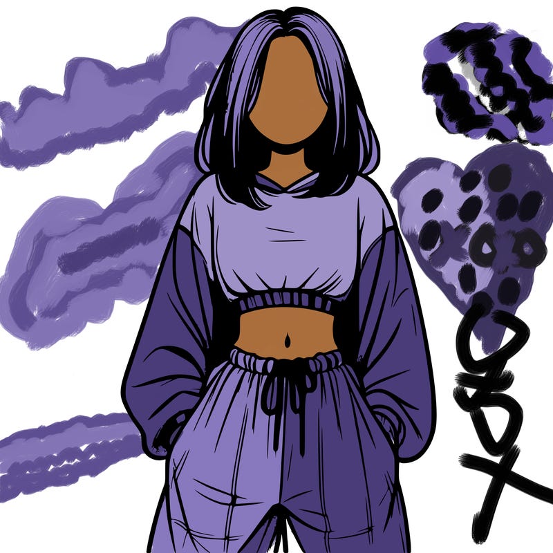 realistic girl faceless with baggy pants and a crop top