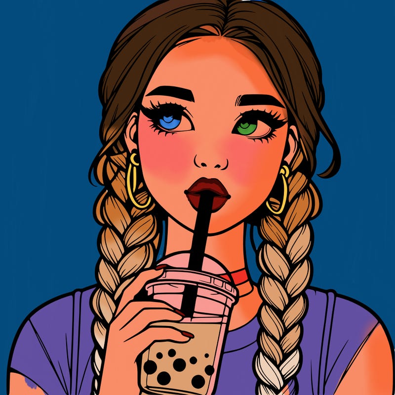realistic girl with braided hair drinking boba