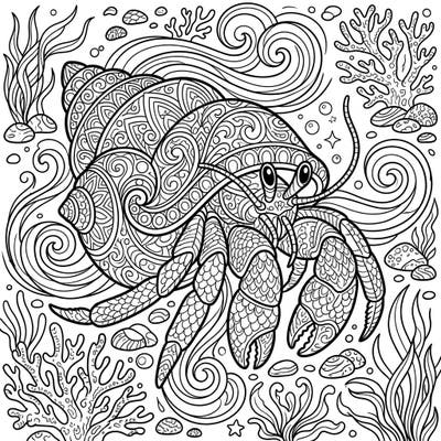 Explore the mesmerizing world of the deep sea with this beautifully detailed hermit crab coloring page, designed for adult coloring enthusiasts. Immerse yourself in intricate patterns and serene ocean elements, perfect for mindful relaxation and artistic expression.