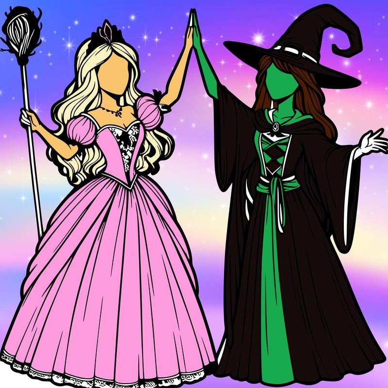 detailed realistic split of a princess and a witch