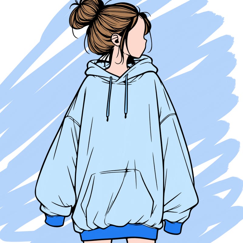 realistic girl with a oversized sweatshirt on and a bun