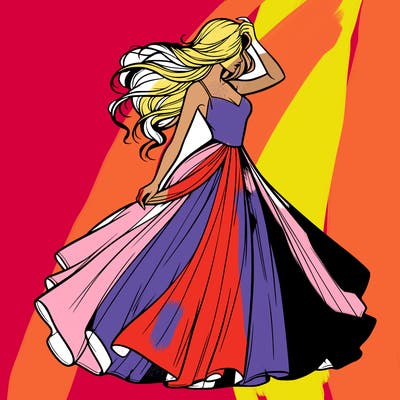 realistic woman with dress flowing in the wind