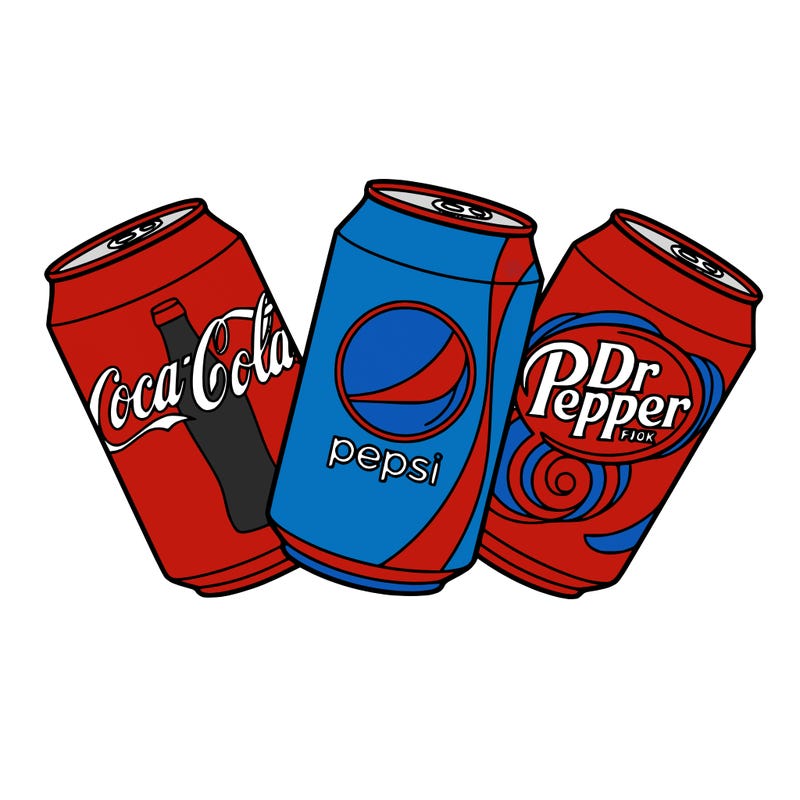 coca cola ,pepsi ,and dr pepper cans