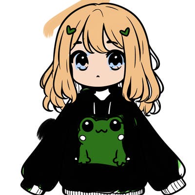 girl wearing frogging sweatshirt