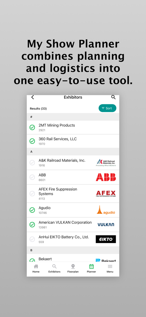 MINExpo INTERNATIONAL exhibitor directory and show planner screen