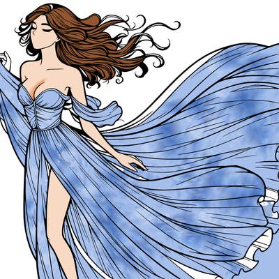 realistic woman in dress flowing the the wind