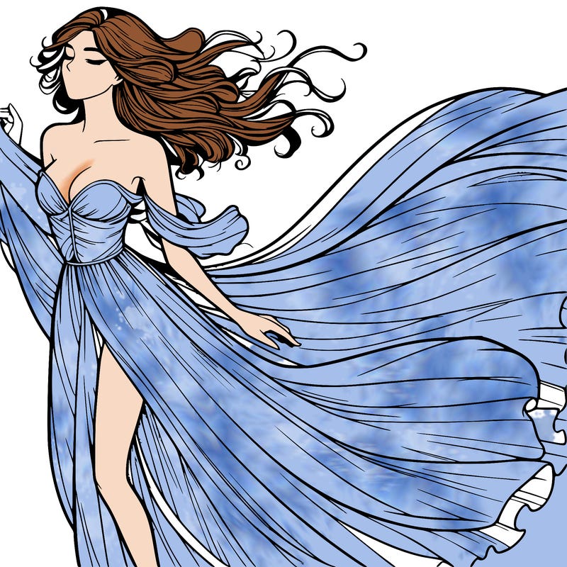 realistic woman in dress flowing the the wind