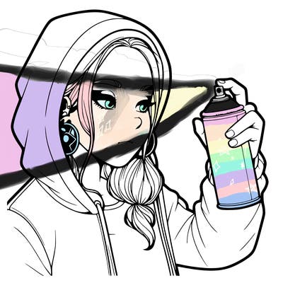 a realistic girl, spray painting