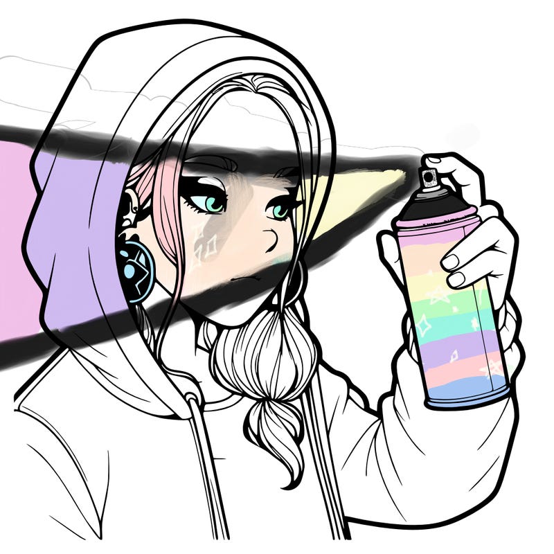 a realistic girl, spray painting