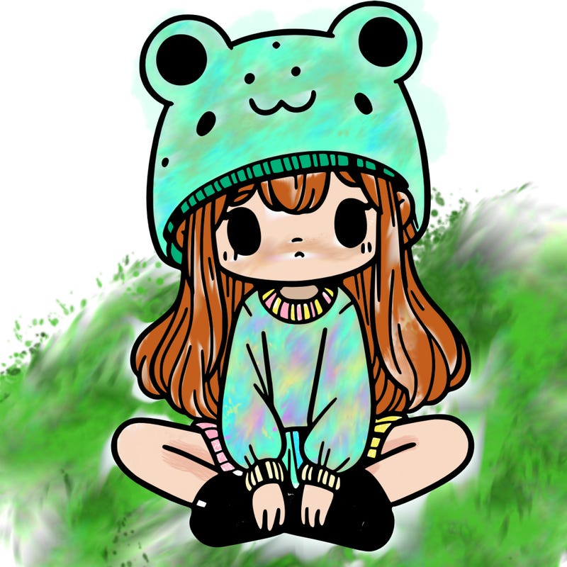 a girl wearing a frog hat and some frog socks