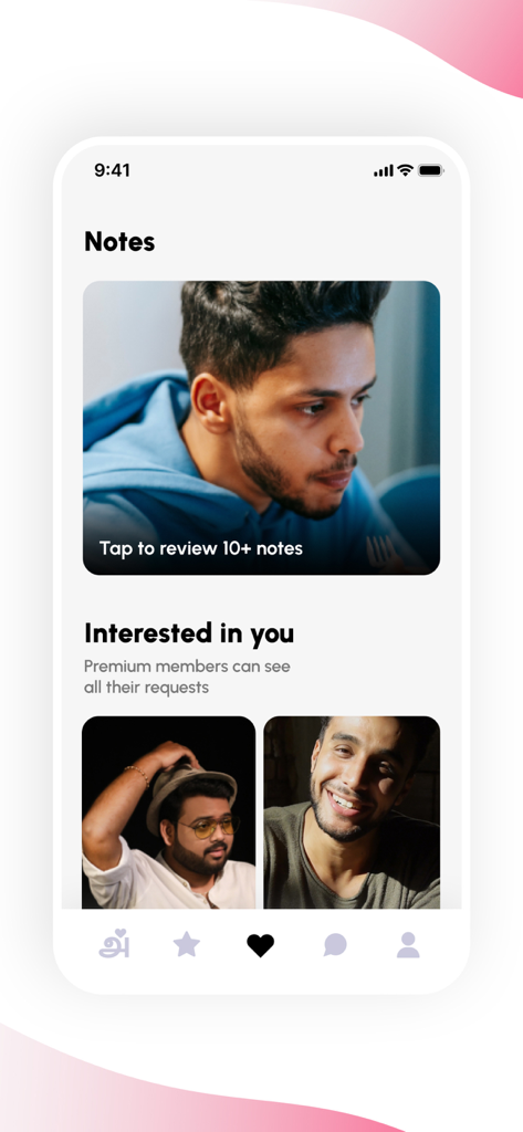 Anbe - Date The Tamil Way - Anbe dating app interface showing the notes feature and interested in you profile sections for the Tamil community.
