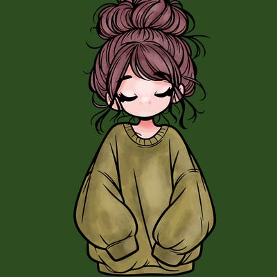 girl with baggy sweatshirt and messy bun