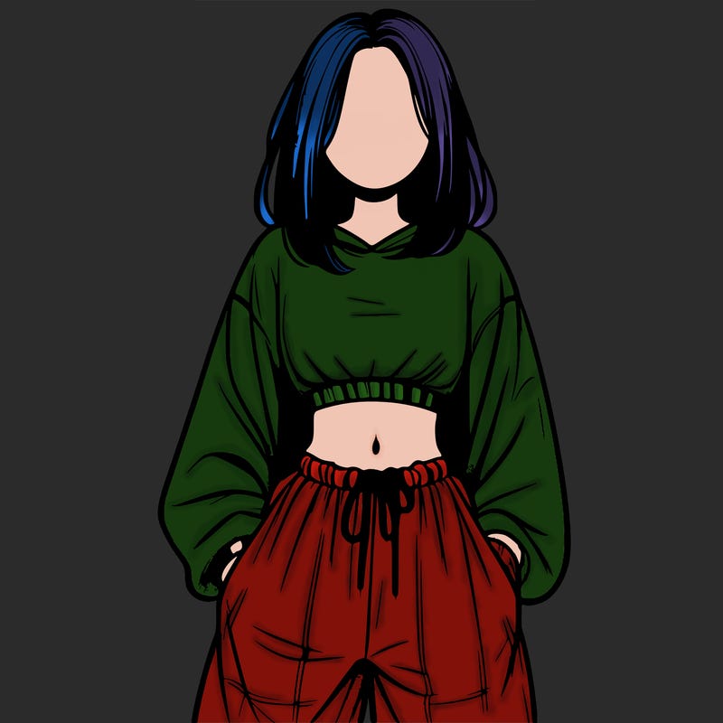 realistic girl faceless with baggy pants and a crop top