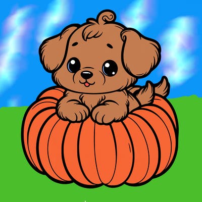 cute little puppy in a pumpkin