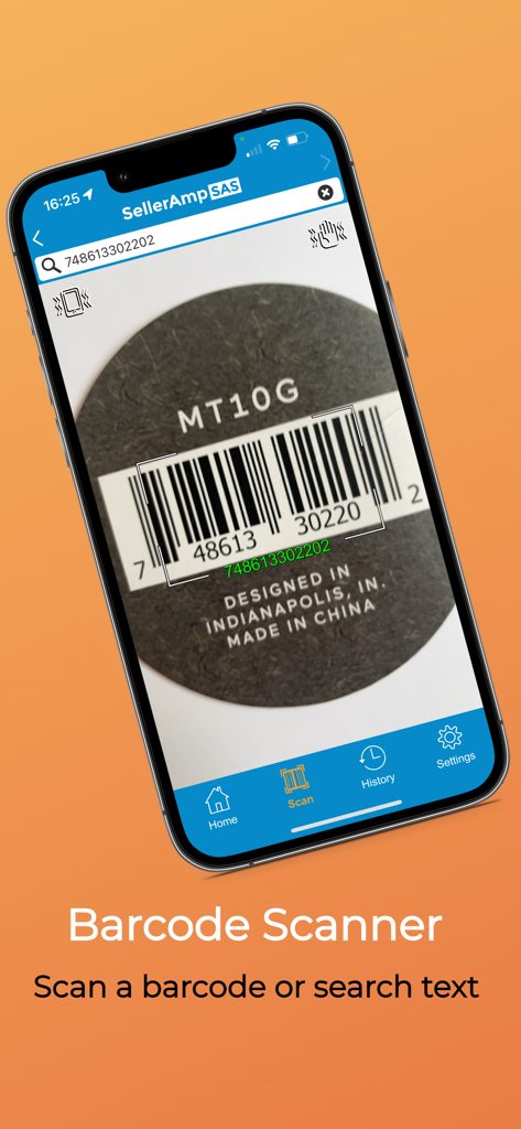 SellerAmp SAS mobile app barcode scanner screen for scanning products for Amazon retail arbitrage