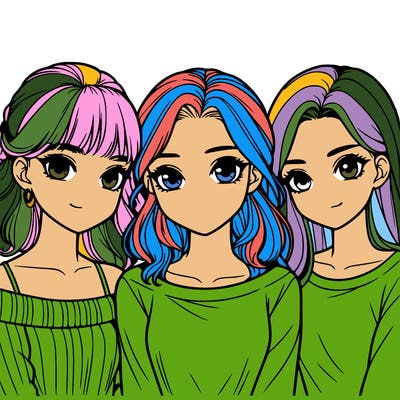 a group of three realistic girls