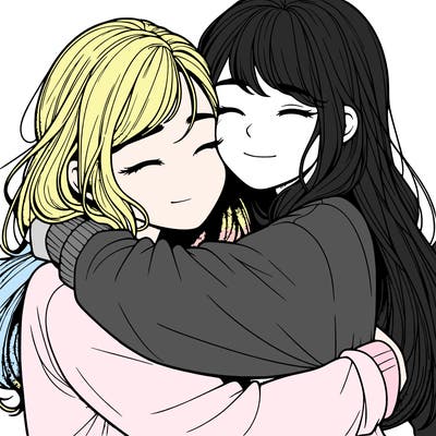 realistic two girls hugging