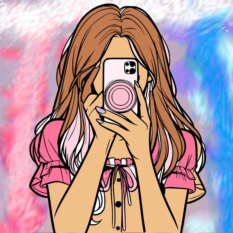 a realistic girl holding her phone taking pictures