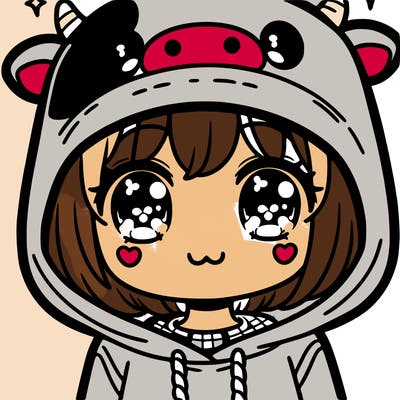 kawaii girl with cow hoodie