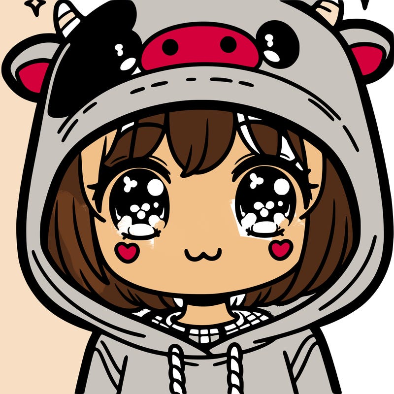 kawaii girl with cow hoodie