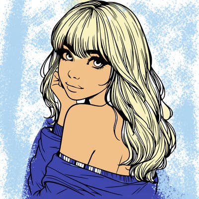 realistic girl with bangs looking over her shoulder