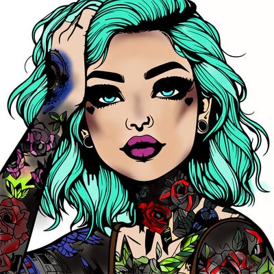 realistic girl with tattoos all over