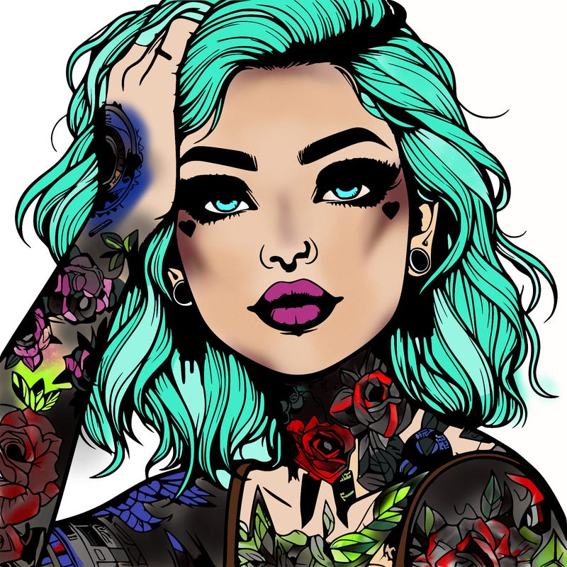 realistic girl with tattoos all over