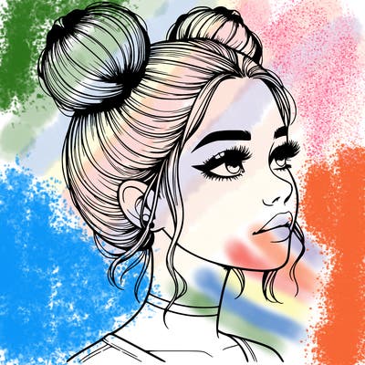 realistic girl with buns on the top of her head