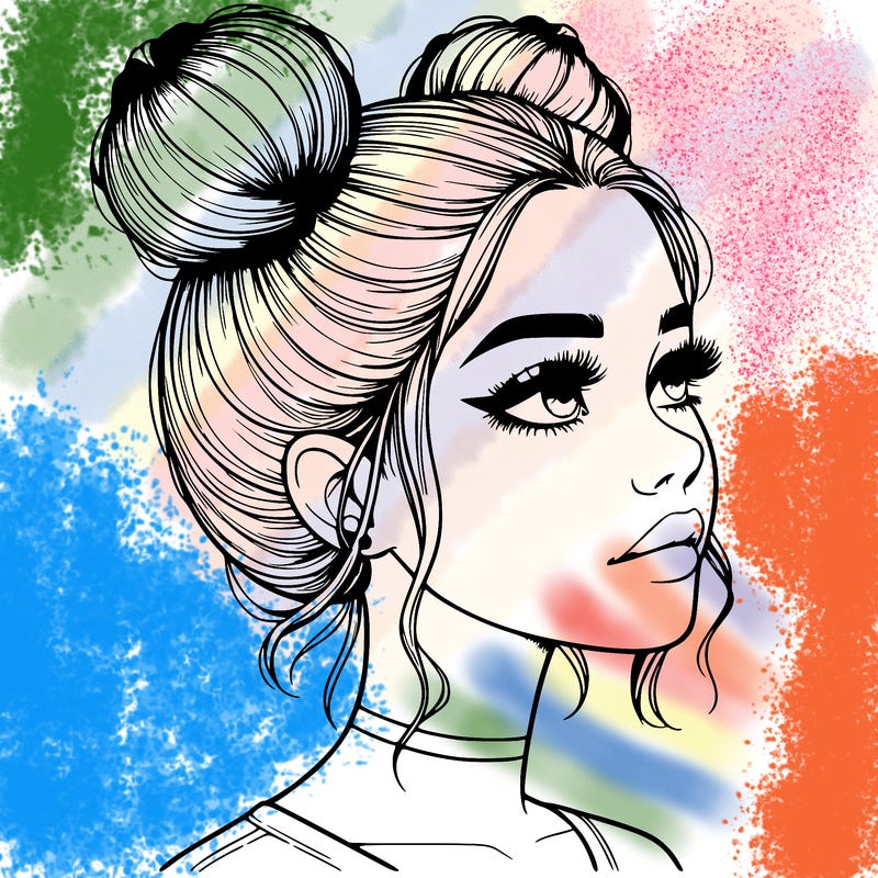 realistic girl with buns on the top of her head