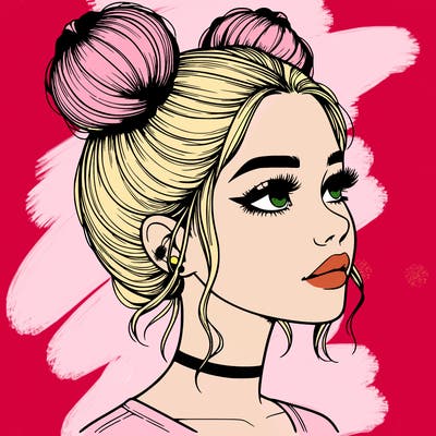 realistic girl with buns on the top of her head