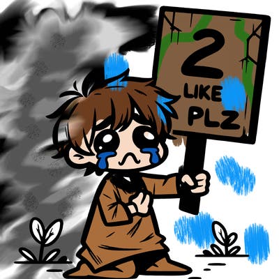 small poor toddler crying with sign that says 2 like plz