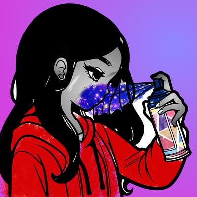 a realistic girl spray painting