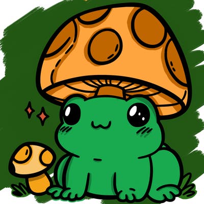 a cute frog with a mushroom hat