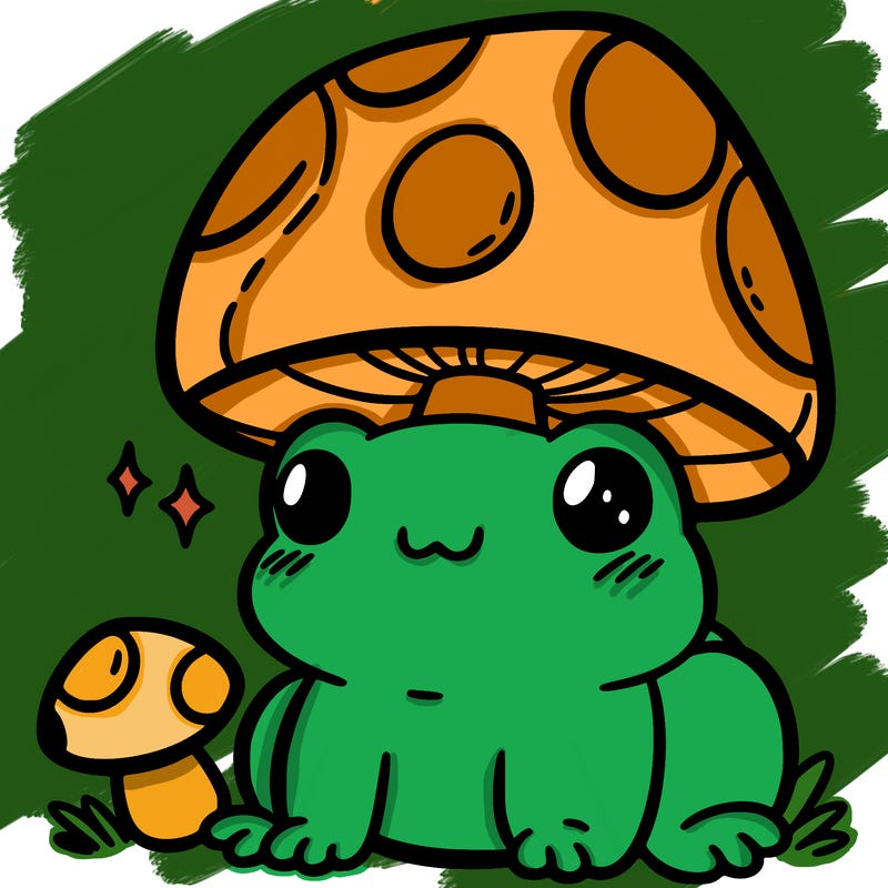 a cute frog with a mushroom hat