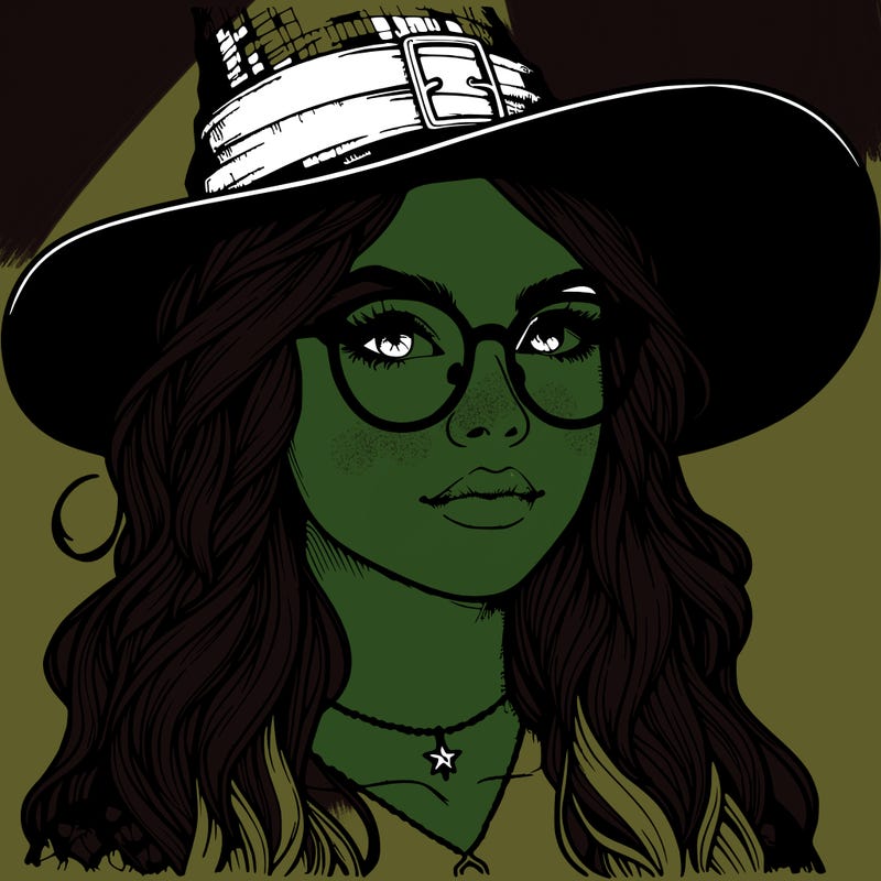 a witch with glasses realistic