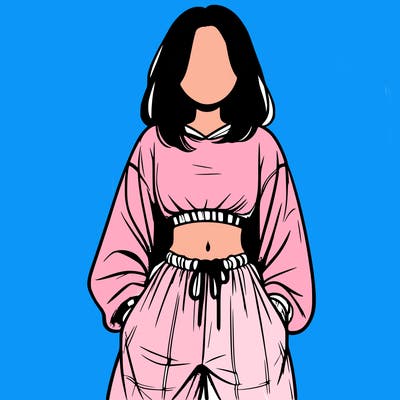 realistic girl faceless with baggy pants and a crop top