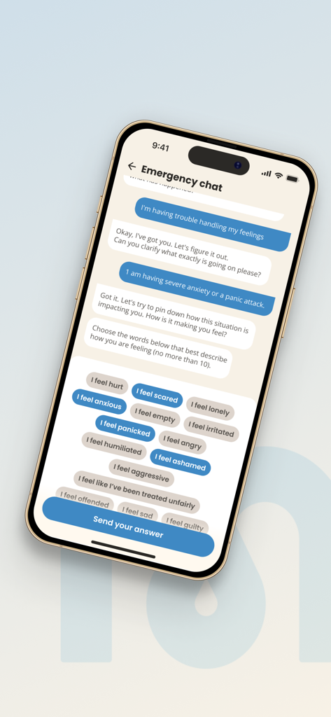 Mindspa - Mindspa app interface showing an AI emergency chat for anxiety and panic attack support