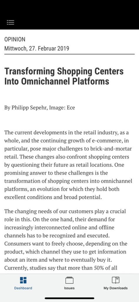 ACROSS Magazineアプリ内でのショッピングセンターをオムニチャネルプラットフォームに変革することに関する意見記事。