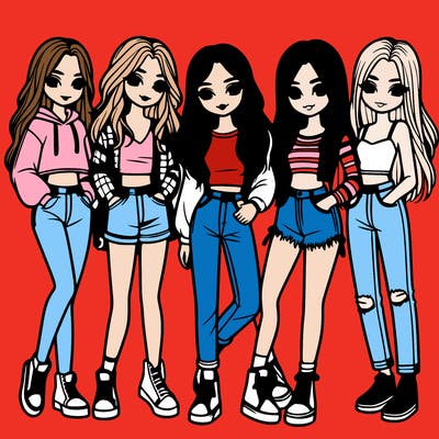 5 girls friends standing