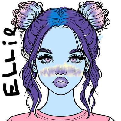 realistic girl with two buns in hair and lips