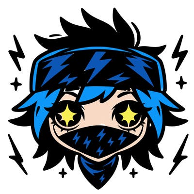 black lightning aura girl with black bandana and white beady legendary eyes