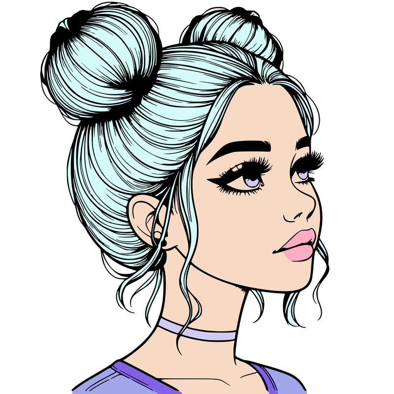 realistic girl with buns on the top of her head