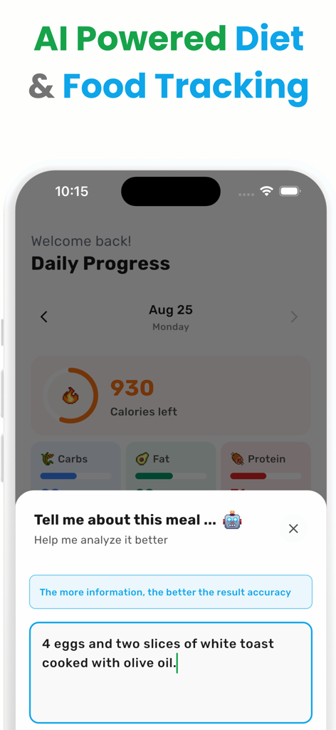 Kalee calorie counter app showing AI food tracking and meal analysis
