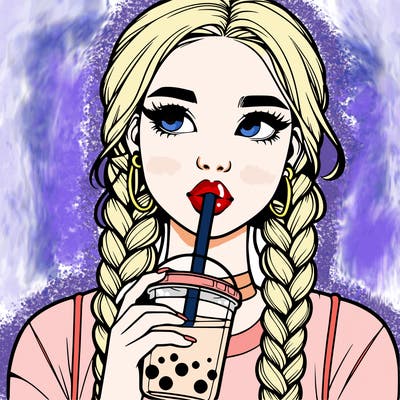 realistic girl with braided hair drinking boba