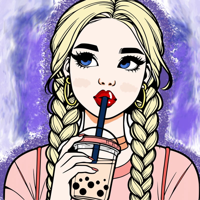realistic girl with braided hair drinking boba