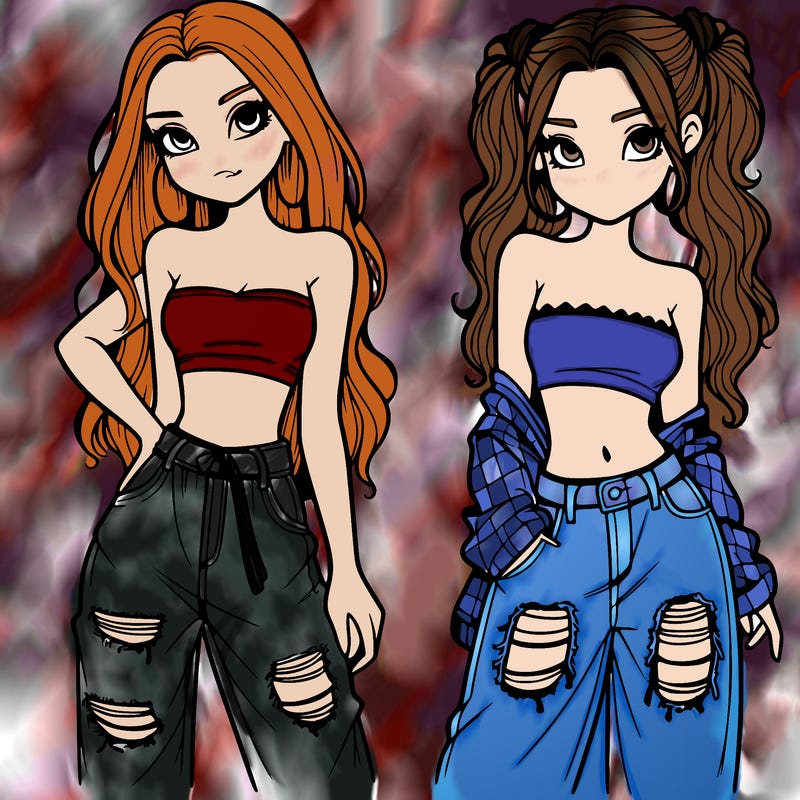 2 girls in crop tops and baggy jeans ripped