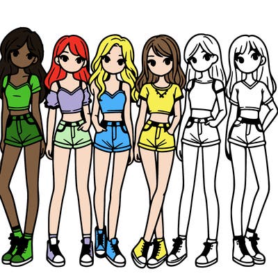 a group of girls wearing crop tops and shorts